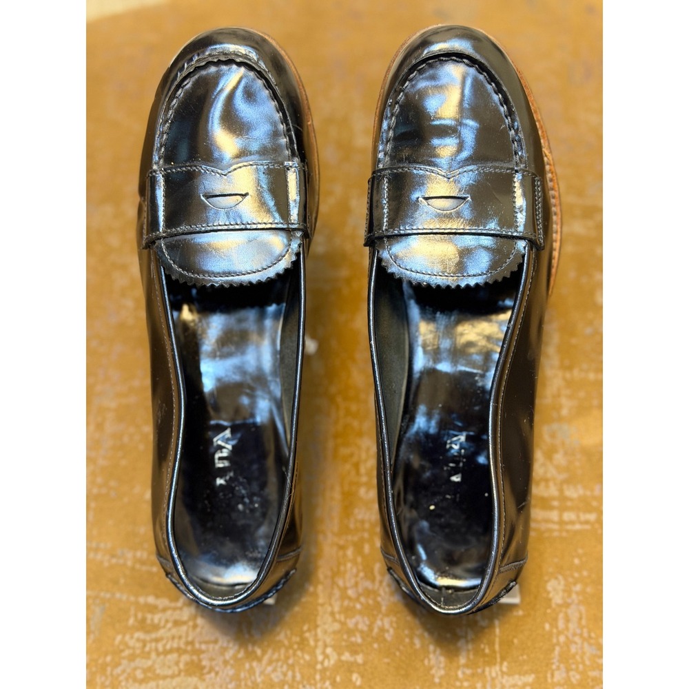 Prada Black Spazzolato Leather Penny Loafers Made in Italy Size 37.5
